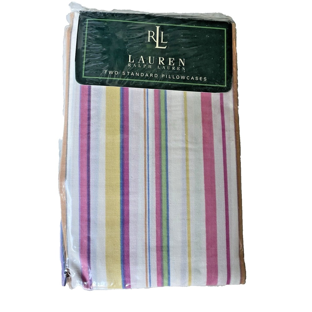 NIP Vtg Ralph Lauren Pair Candy Stripe Pink‎ Standard Pillowcases Set of 2 New